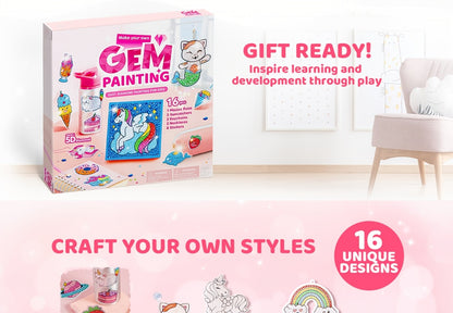 Diamond Gem Painting Kit for Girls Ages 6+ 16 Projects – 5D Gem Art Set with 2800+ Gems Unicorn Suncatchers Keychains Necklaces Stickers, All-in-One Arts Crafts Birthday Christmas Gift