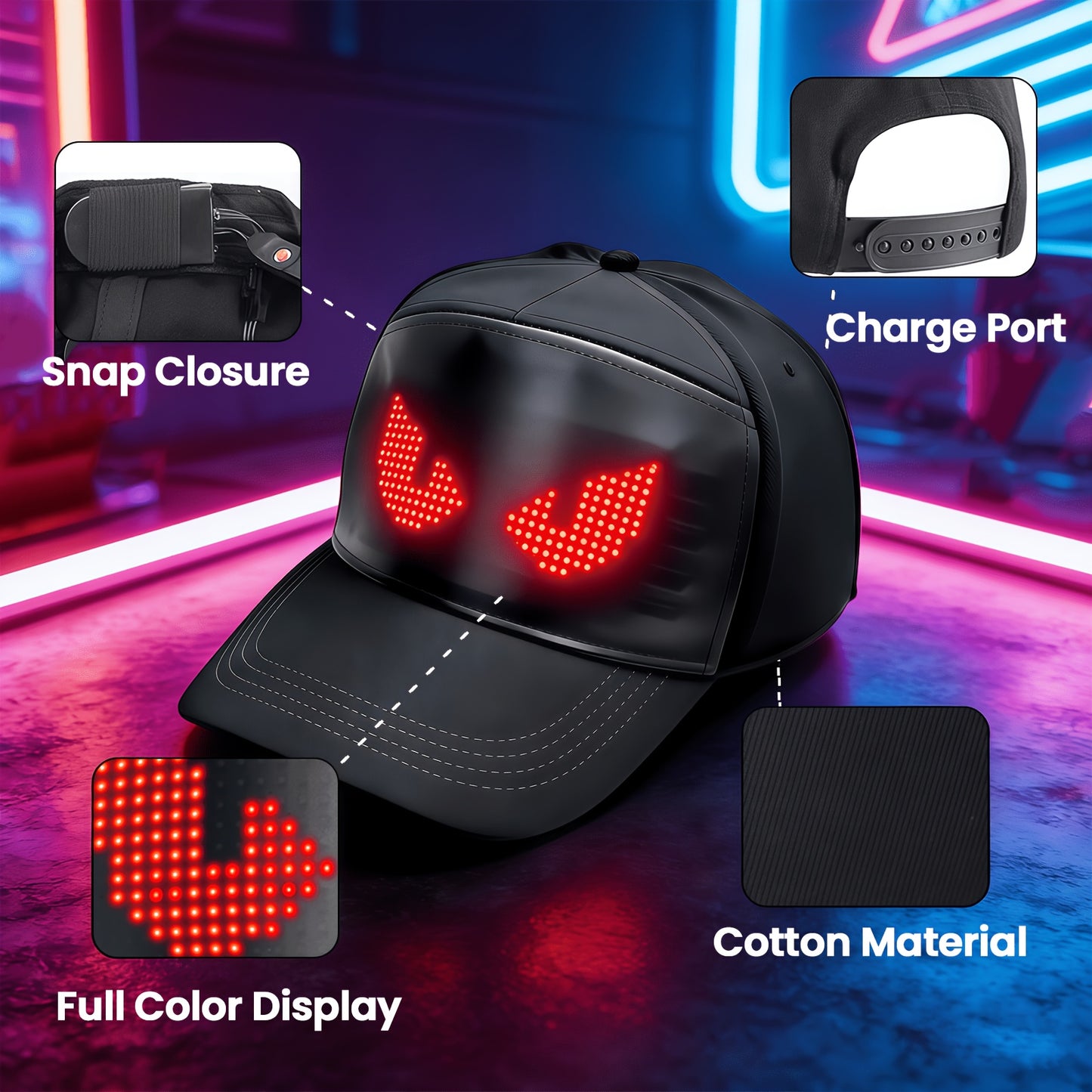 4Th of July Decor: 2026 New LED Hat, Controlled Via Multilingual App for Editing of Lights (Text, Music, Images, Drawings), Suitable for Parties, Club Dance Voting, a Cool And Trendy Gift, Suitable for Boys And Girls, Father'S Day Gift