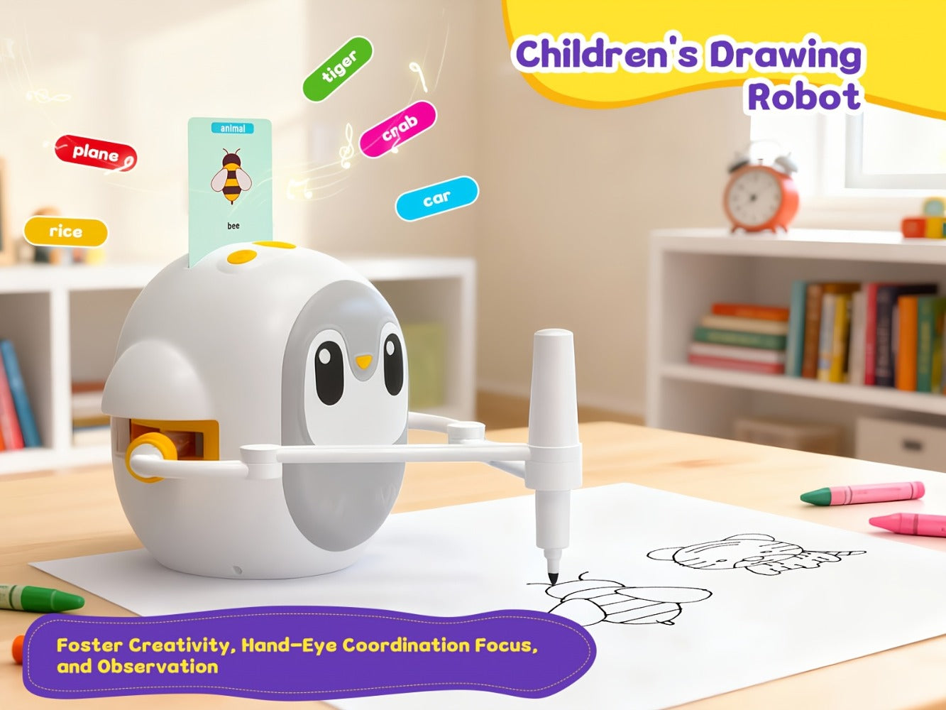 Drawing Robot for Kids with 200 Learning Cards & 12 Color Pens | Interactive Educational Toy, Tablet-Free Drawing Game, Step-by-Step Lessons, Suitable for Boys & Girls Ages 3+, ABS Material, USB Charging