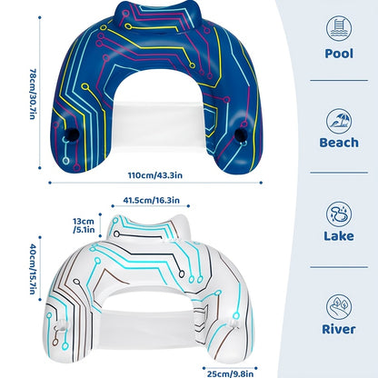 2-Pack Adult Pool Floats, Pool Floats with Two Cup Holders And Handles, Inflatable Pool Float Chairs, Lake Floats Applicable to Swimming Pool Party Summer Lake Water Fun - Multicolor