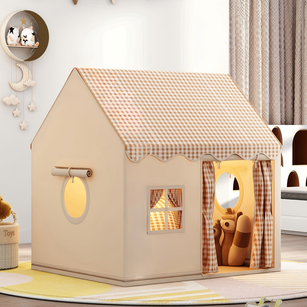Kids Play Tent for Indoor & Outdoor – Lovely Checked Cabin Style Polyester Playhouse for Toddlers & Children, Role Play Pretend House, Perfect Birthday & Holiday Gift for Boys and Girls