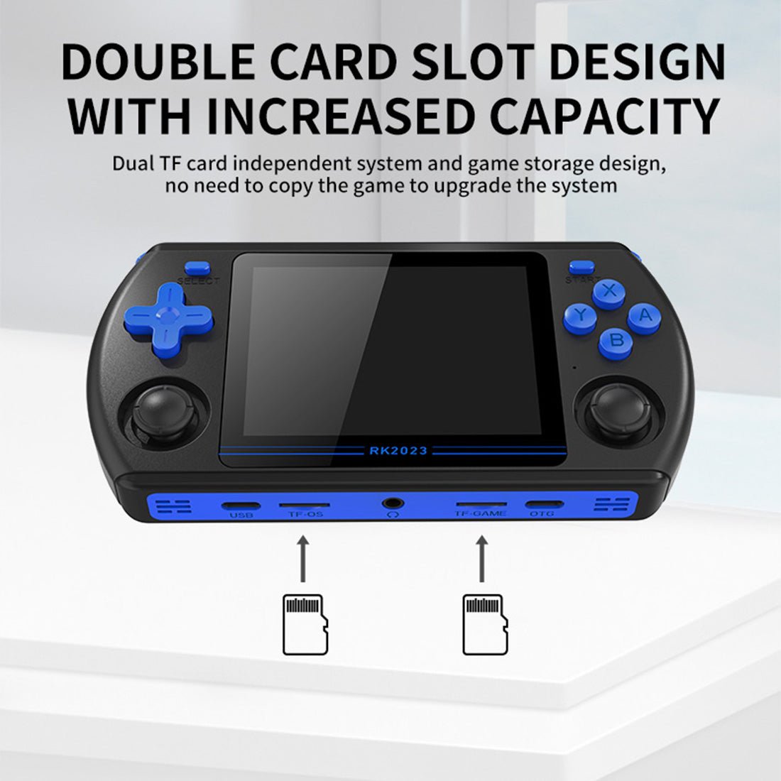 Handheld Game Console Powkiddy RK2023 – 3.5" IPS RK3566 8hr Dual TF HDMI Linux