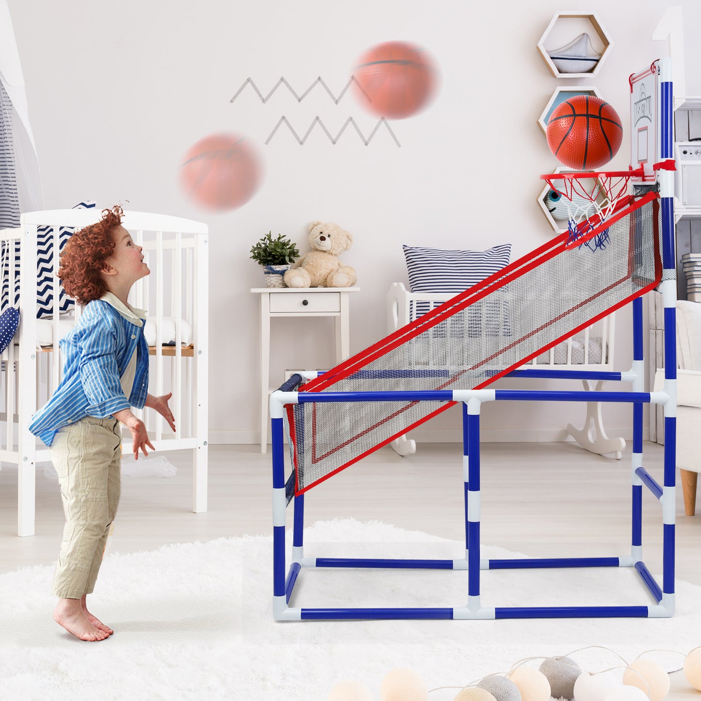 Basketball Game Set with 2 Balls for Kids,Adjustable Toy Game Sport with Storage for 3 to 6 Years Old, Kids Basketball Hoop Suited for Outdoor and Indoor