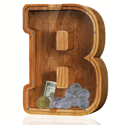 [Christmas New Year Birthday] Wooden Alphabet Money Bank - Large-Size With 26 Letters, Coin Savings Jar For Christmas, New Year And Birthday Gifts