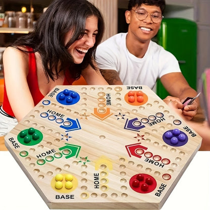 Fast Track Board Game Double-Sided Wooden Pinball Set – 6 Colored Balls, 24 Pinballs & 6 Dice, Family Game Night for 4-6 Players, Kids & Adults Classic Strategy Game