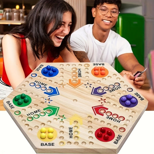 Fast Track Board Game Double-Sided Wooden Pinball Set – 6 Colored Balls, 24 Pinballs & 6 Dice, Family Game Night for 4-6 Players, Kids & Adults Classic Strategy Game