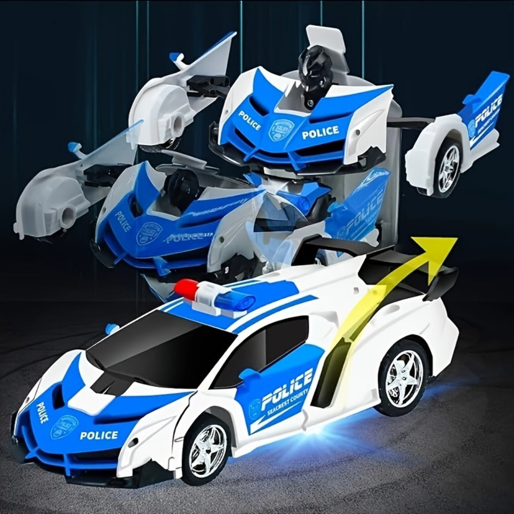 Spider Transformer RC Car for Kids – 1:18 Scale One-Button Transform Robot Toy Car with LED Headlights, 2.4GHz 360° Rotation Drift, Police Car Racing, Birthday Christmas Gift for Boys & Girls Ages 3+
