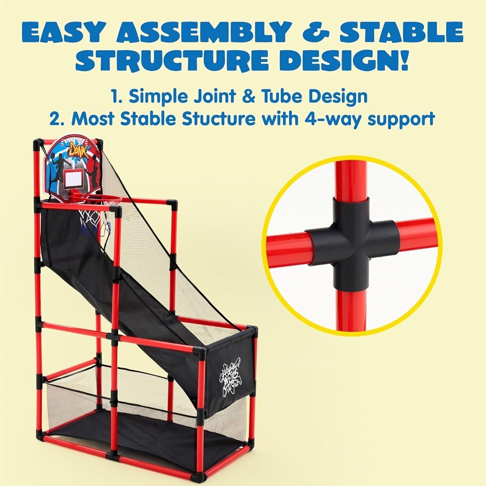 Kids Adjustable Basketball Hoop Set Arcade-Style Stand 4 Balls Air Pump 55 Inch Height Indoor Outdoor Sport Play Birthday Christmas Gift Boys Girls Ages 3+ Multicolor Red Blue
