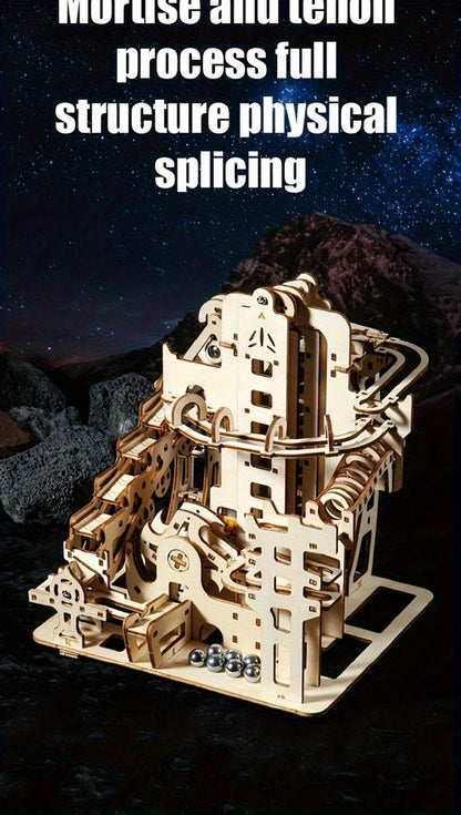 Wooden Ball Track Puzzle Model Kit – STEM Engineering Building Set for Adults & Teens, Kinetic Marble Run Expansion Sets A & B, Brain Teaser DIY Craft, Unique Birthday Gift for Men Women