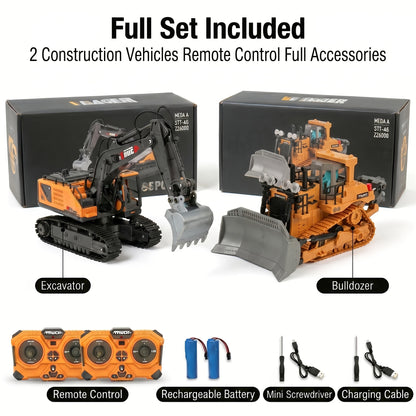 2pcs/3pcs/4pcs Set Remote Control Engineering Vehicle Set, 2.4G High-Tech 11-Channel Remote Control Excavator Dump Truck Bulldozer Alloy Plastic Engineering Vehicle Remote Control Construction Toy Car Set-Lingkun