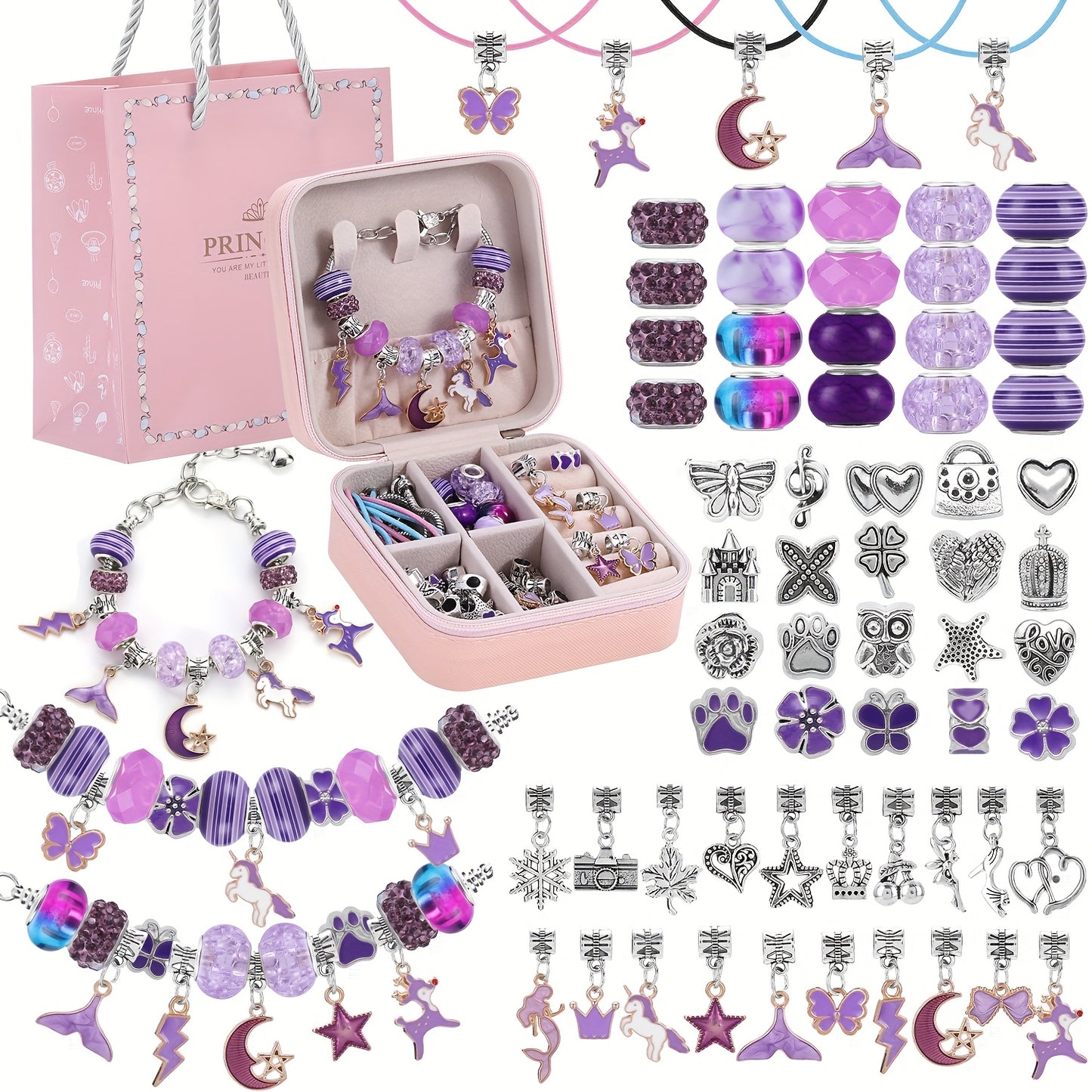 Pink Gifts for Girls - Pink Bracelet Making Set (with A Pink Portable Jewelry Box),Unicorn/Mermaid Crafts, Jewelry Making Crafts for Girls Aged 18+, Birthday Christmas Jewelry Gifts, Christmas Day, CNY, Graduation Gifts, Handmade Jewelry