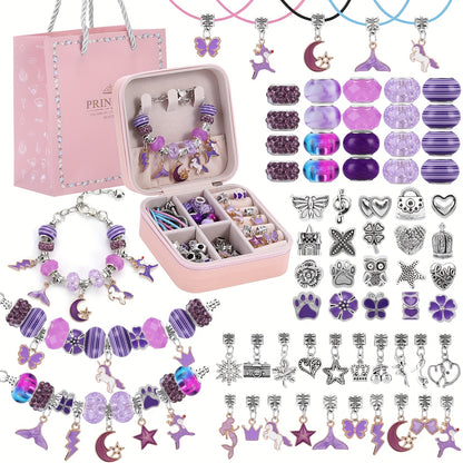 Pink Gifts for Girls - Pink Bracelet Making Set (with A Pink Portable Jewelry Box),Unicorn/Mermaid Crafts, Jewelry Making Crafts for Girls Aged 18+, Birthday Christmas Jewelry Gifts, Christmas Day, CNY, Graduation Gifts, Handmade Jewelry
