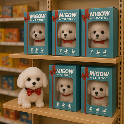 Gift Box Packaging Interactive Robotic Plush White Labrador Puppy Toy Walks, Barks, Wags Tail Realistic Electronic Pet Dog, Perfect for Kids Birthday, Christmas, Holiday Surprise,