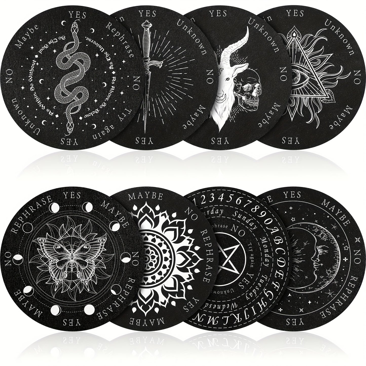 Pendulum Board Wooden 8 Pack – Retro Wiccan Divination Board 6 Inch with Metaphysical Messages Dowsing Board for Beginners Witchcraft Decision Making Spiritual Gift
