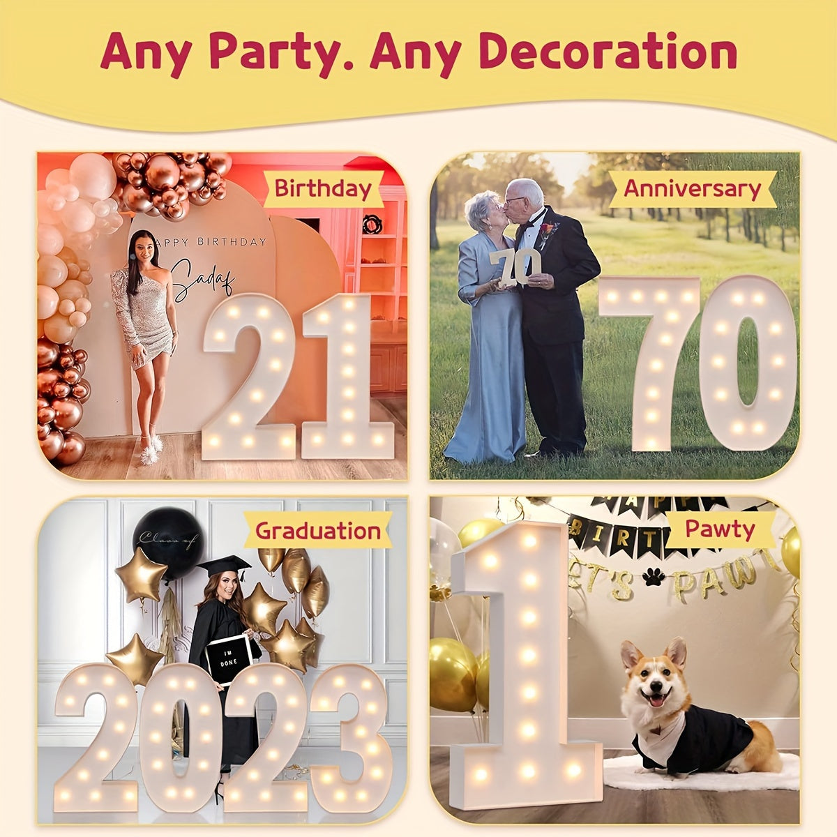 Warm White 73cm / 28.7 INCH - Illuminated Number 1 Balloon Frame - Paper PS Foam Board, Perfect for Birthday & Anniversary Parties,Graduation Decorations, Back to School of 2026
