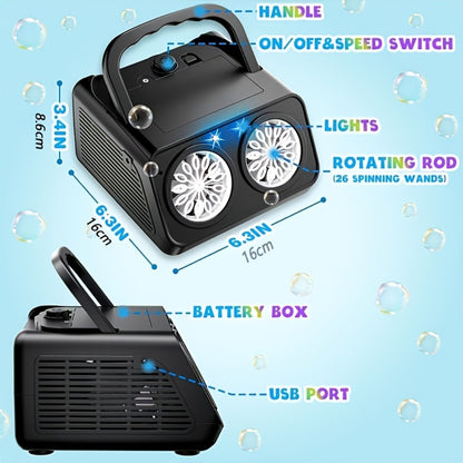 Automatic Bubble Machine, Bubble Blower with 2 Fans 20000+Bubbles Per/Min, Electric Bubble Maker for Kids By Batteries, with 10xBubble Solution, Bubble Toys for Outdoor