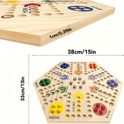 Fast Track Board Game Double-Sided Wooden Pinball Set – 6 Colored Balls, 24 Pinballs & 6 Dice, Family Game Night for 4-6 Players, Kids & Adults Classic Strategy Game