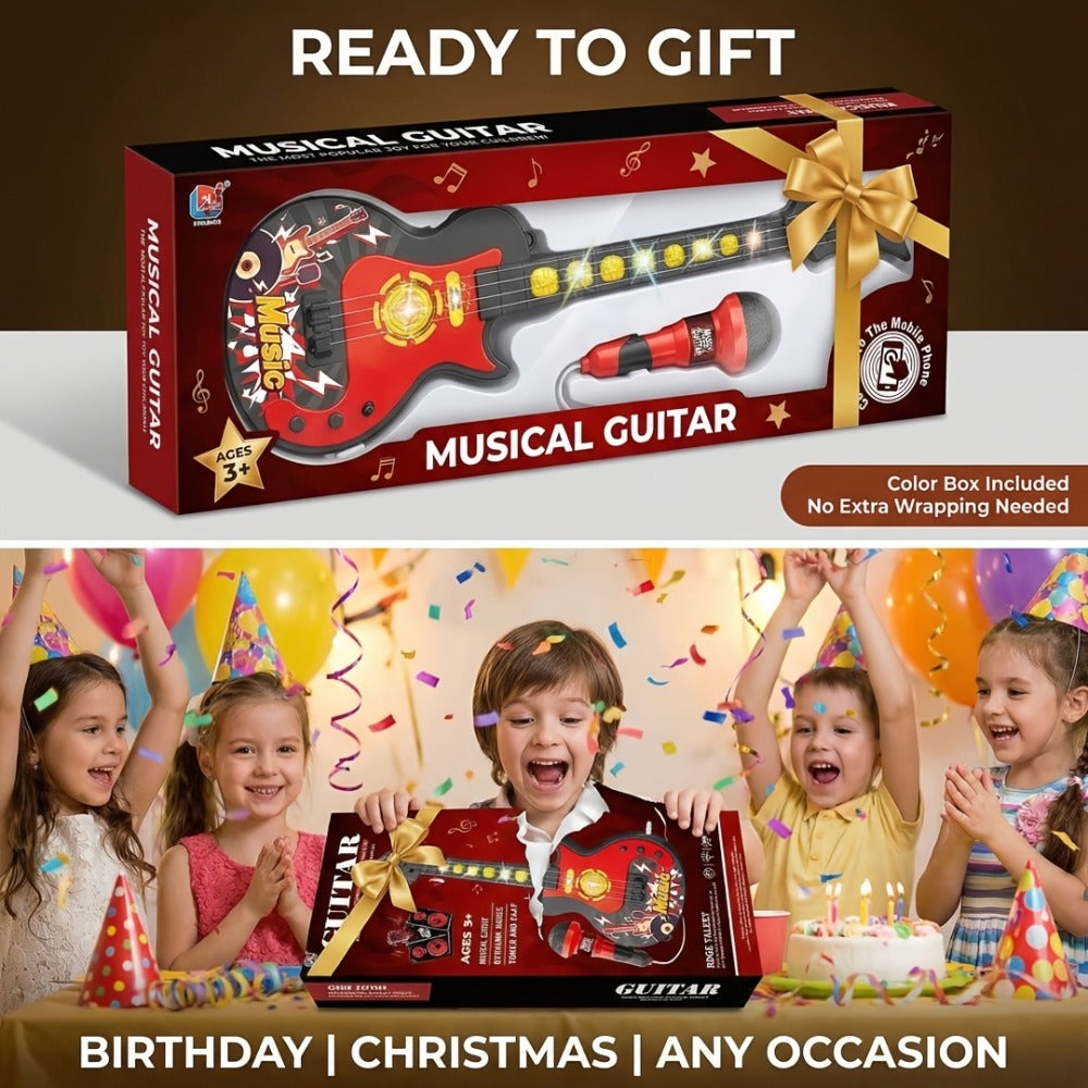 Kids Electric Guitar Toy with Microphone, Musical Instrument Toy with Light And Sound, Guitar for Toddlers 3-8, Birthday Gift for Boys Girls