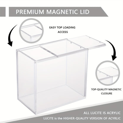 Acrylic Booster Box Display Case with Magnetic Lid – Thick 5mm Clear Protective Storage for Pokemon TCG Card Collectors, 3/4/6 Pack, 5.8"x3.5"x5.3"