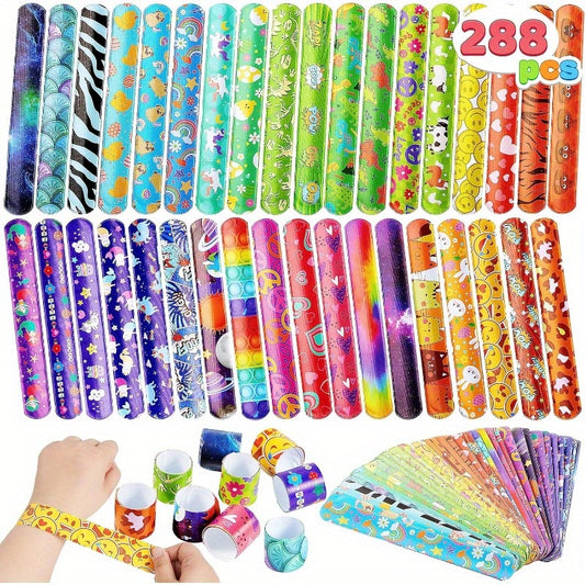 288pcs Slap Bracelets Party Favors - 36 Designs With Cute And Colorful Themes - Perfect For Kids Easter Party Favors, Valentine Classroom Prizes Exchanging Gifts, Halloween Party Favors Gifts, Suitable For Children