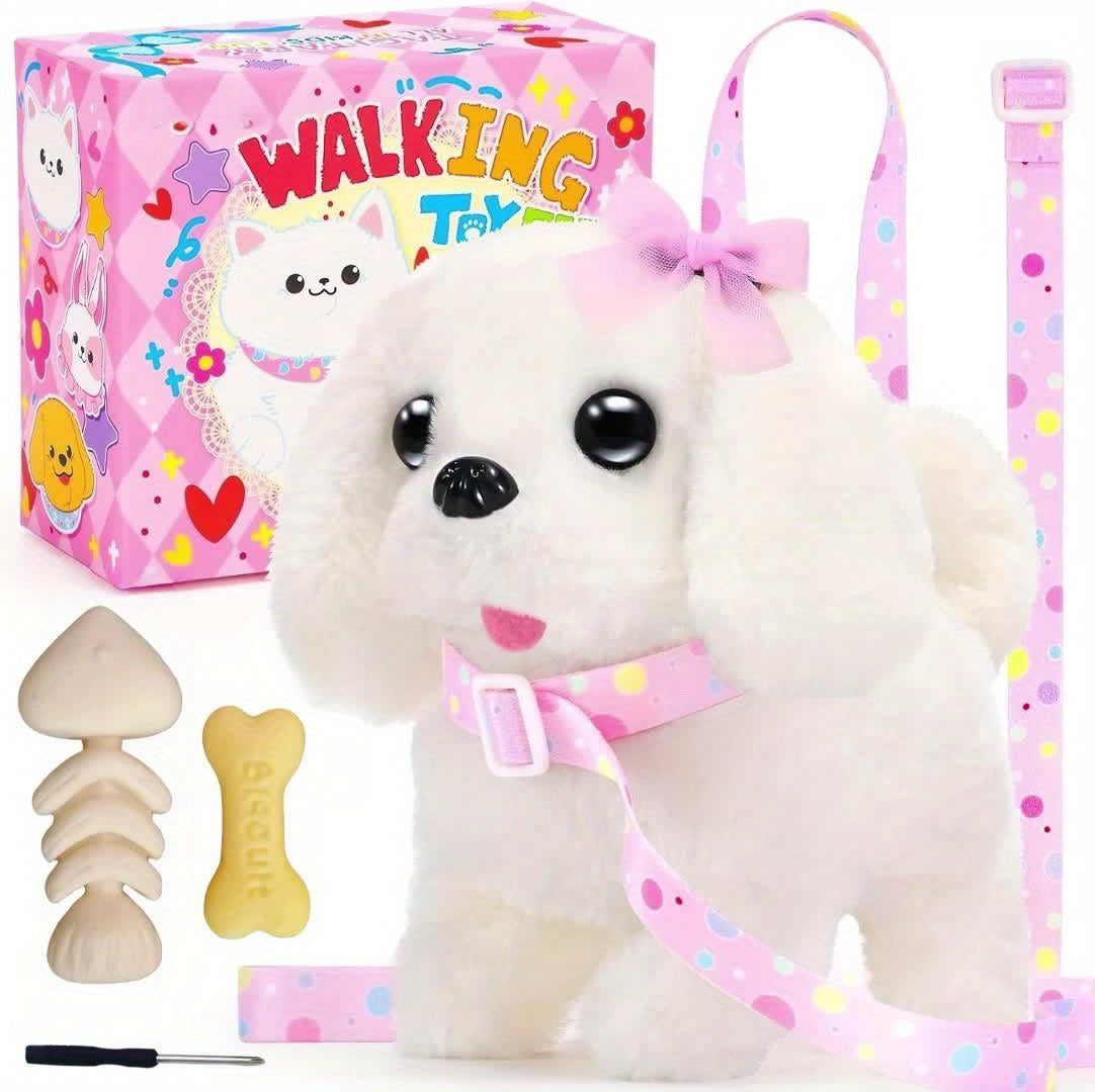 Plush Interactive Puppy Toy Electronic Walking Barking Dog, Tail Wagging Action with Leash And Bow, Perfect Gift for Easter, Christmas, And Birthday Celebrations