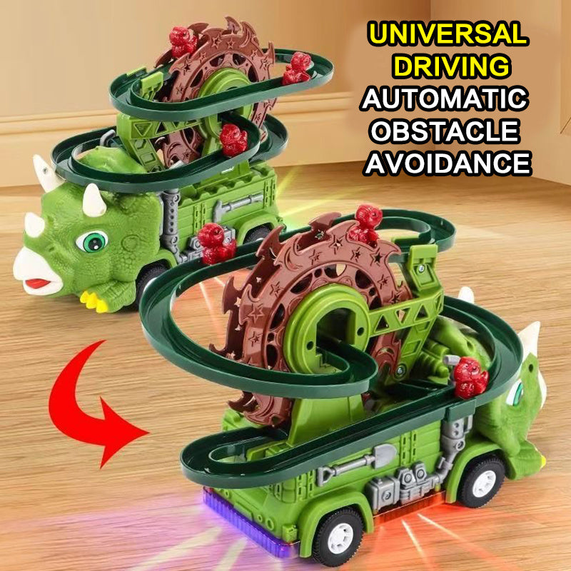 Dinosaur Track Car Set, Dinosaur Toy for Boys, Electric Learning Toy, Toddler Roller Coaster, Stair Slide Roller Coaster Toys for Toddlers, Triceratops Slide Toy, Interactive Light & Music Baby Toys