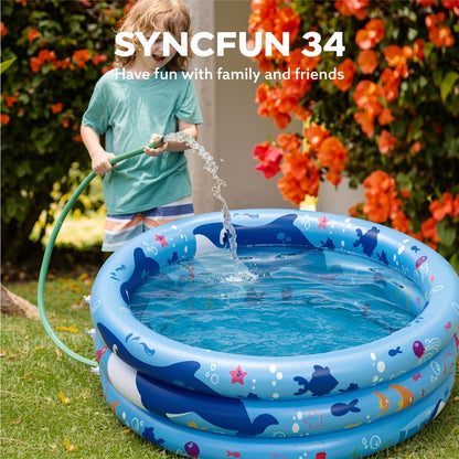 SYNCFUN 34"x10" Inflatable die Pool with Ocean Whale Pattern - 3-Ring Blue Pool for s & Dogs, 90lb Capacity, Portable Backyard Water Play Pit for Summer, Parties, Family Fun, Pet Cooling Station | Fun Play Area | Durable Inflatable for Halloween,Christmas
