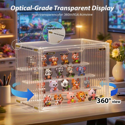 4-Tier Transparent Figure Display Box - Collector'S Acrylic Clear Protective Case, Magnetic Design for Desktop Placement, Figure Organizer, Large Size Box, Free Combination, Ideal for Doll Collections