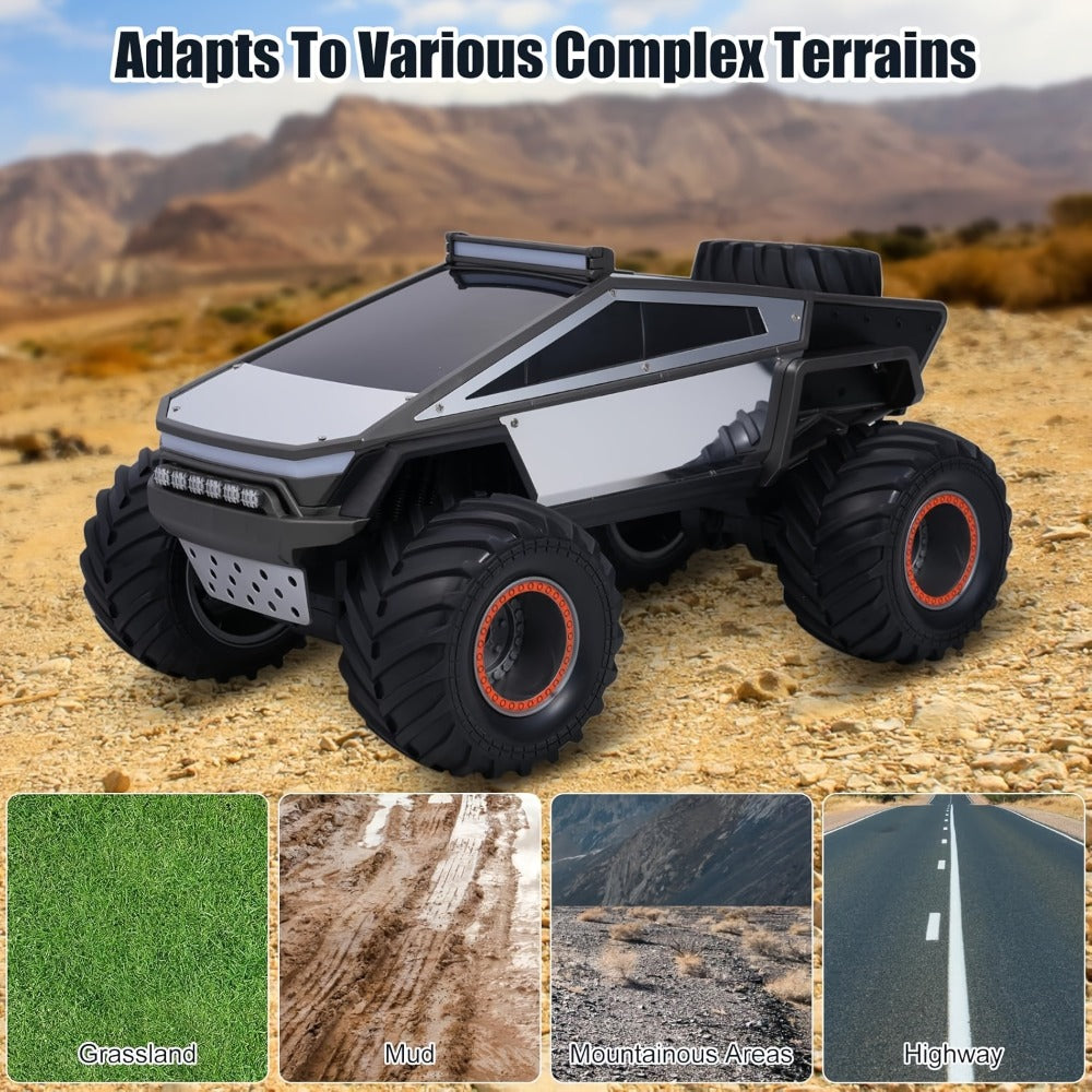 RC Monster Truck 1:12 Scale 4WD 2.4GHz All-Terrain Remote Control Car with LED Lights Sound Effects – Cybertruck & Pickup Truck Boys Gift Kids