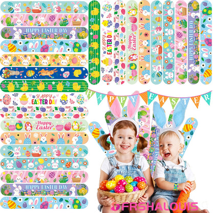 Easter Slap Bracelets for Kids 72 Pcs – Easter Basket Fillers, Egg Fillers, Classroom Prizes & Party Favors for Boys & Girls – PVC Snap Bracelets Bulk for Easter Celebrations & School Rewards
