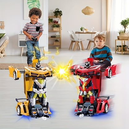 Transforming RC Stunt Car Robot for Kids – One-Button Deformation 360 Drift 2.4GHz Remote Control Toy with LED Lights Boys Gift Ages 3+ (Red/Blue/Yellow)