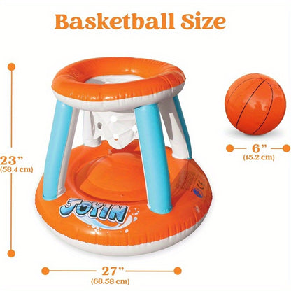 SYNCFUN Inflatable Pool Float Set Volleyball Net & Basketball Hoops, Floating Swimming Party Games & Activities Toy for Kids And Adults, Summer Floaties, Volleyball Court Basketball, L-Orange