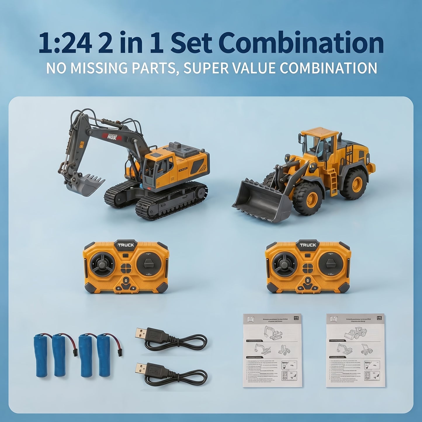 [Remote Control Toy Car] 4pcs/ 3pcs/ 2pcs Remote Control Engineering Vehicle Set, 2.4G 1:24 & 1:64 High-Tech 11-Channel RC Excavator, Dump Truck & Bulldozer Alloy Plastic Construction Toy Car Kit