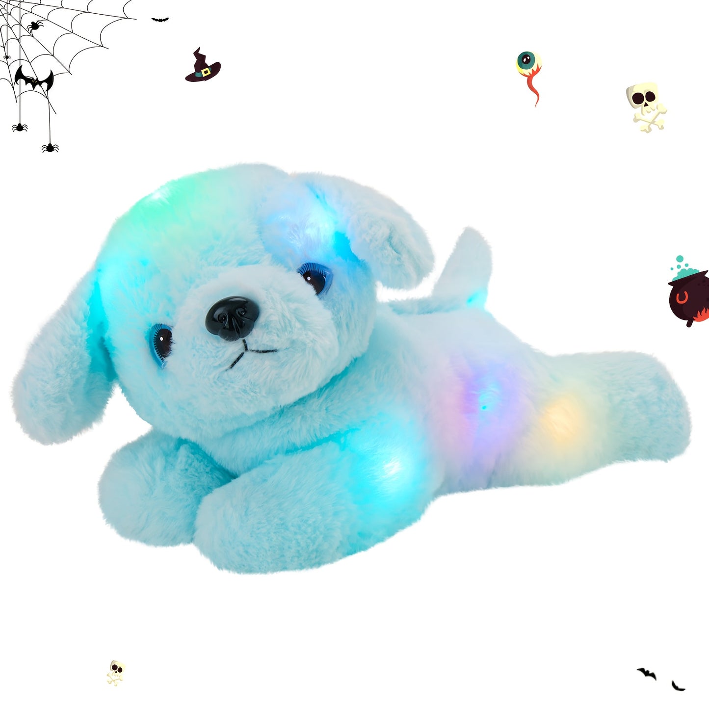 Glowing Music Blue Puppy Plush Toy, Cute And Soft Stuffed Animal Doll, Birthday Gifts, Halloween Christmas Gift, Children's Soft Plush Doll, Interior Decoration Ornament Plush Toy