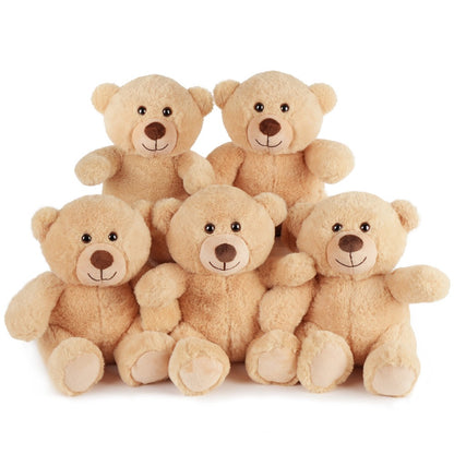 Teddy Bear Bulk Set 5 Pack 8 Inch Small Brown Soft Plush Stuffed Animals with Safe Lock-Washer Eyes Baby Shower Party Favor Decoration Gift for Kids Girls Boys Christmas Valentine