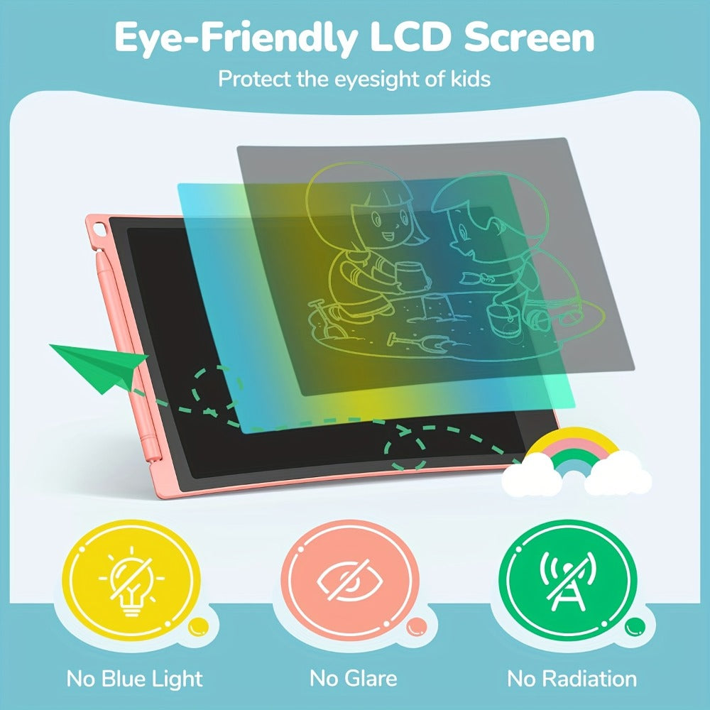 Kids Drawing Tablet 2 Pack 10 Inch Colorful LCD – Reusable Electronic Doodle Pad Educational Learning Toy for Boys & Girls Ages 3-6 | Portable Gift for Home School Travel Blue+Pink