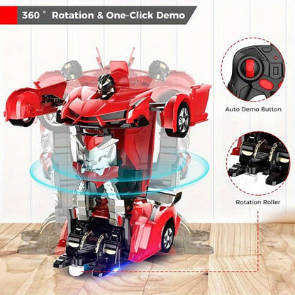 1:18 Deformation RC Robot Car for Kids – One-Button Transform Remote Control Stunt Car with 360° Rotating Drift, Educational Toy for Boys & Girls Ages 3+, Birthday Gift (Red)