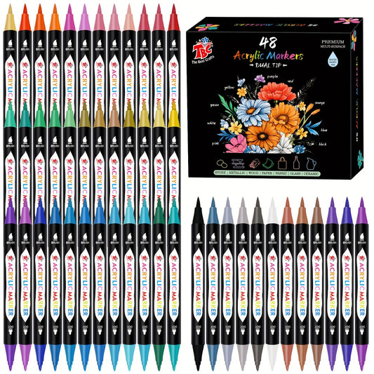 Acrylic Paint Markers Dual Tip Set 48 72 108 Colors – Non-Toxic Odorless Paint Pens for Canvas Rock Wood Glass Ceramic Fabric, Gift for Artists DIY Crafters Birthday Christmas