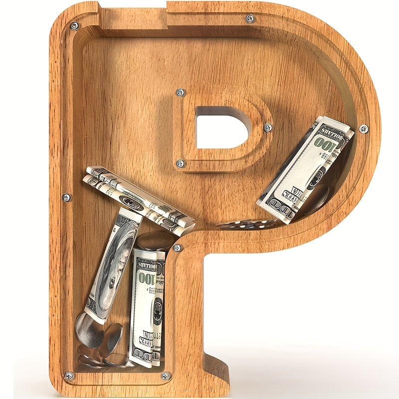 26 Wooden Letter Penny Bank, Penny Bank for Adults, Alphabet Money Bank, Safe & Durable Savings Box Coin Bank Birthday Gift
