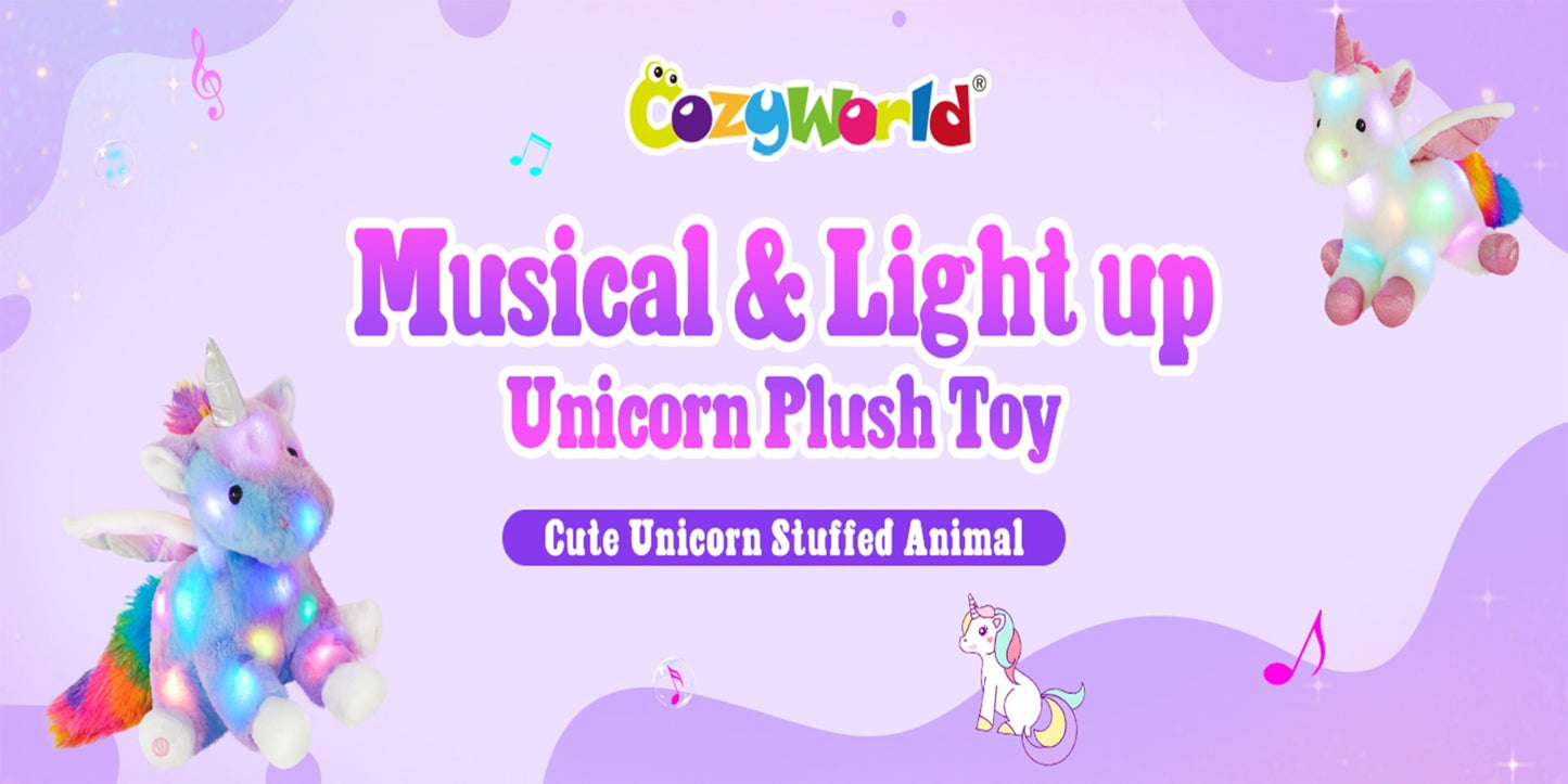 Light Up Unicorn Plush Toy with Glowing Rainbow LED & Music – Glow in the Dark Stuffed Animal for Kids, Girls, Birthday, Christmas & Holiday Gift