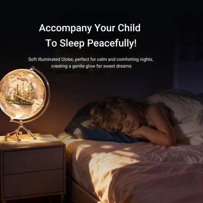 LED Lighted Globe for Kids & Adults 7.87 Inch Clear Acrylic Earth Globe Warm White Light Metal Stand Detailed World Map | Desktop Bookshelf Home Office Decor | Geography STEM Gift