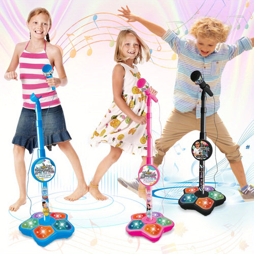 1 Set Kids Karaoke Microphone Toys - Kids Microphone Amplified Music Kids Microphone Random Print With Stand Analog Standing Karaoke Kids Singing Toys