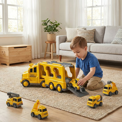 [Birthday Halloween Christmas] 7pcs Set Kids Car Toys, 7 in 1 Construction Vehicle Truck Set with Playmat And Additions, Kids Boys Girls Birthday Halloween Christmas Gift