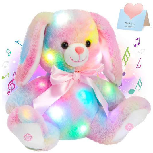 10 Inch Musical Glowing Bunny Plush Toy, Rainbow Lop Ear Rabbit Glow Singing Stuffed Animals, Lullaby Bedside Night Light for Toddler Birthday, Perfect Black Friday & Christmas Gift for Kids, Boys, Girls, Valentine's Day Gift for Girlfriends Too