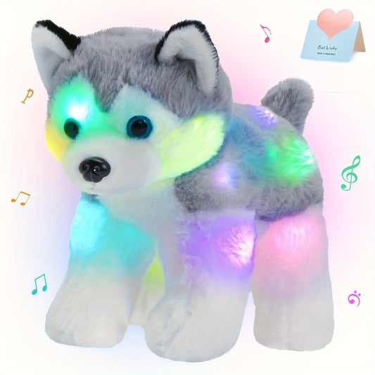 12" Musical And Glowing Husky Puppy Plush Toy, Cute And Soft Dog Stuffed Animals, Cozy Night Light Decor, Perfect Birthday Present For Toddlers Kids, Boys Girls, Playing Toy Doll, Valentine'S Day For Wife Or Girlfriends, Mother'S Day Gift