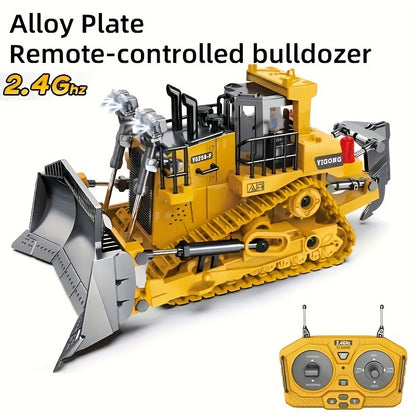 9-channel Remote Control Bulldozer, 2.4GHz RC Multifunctional Engineering Vehicle Toy, Preferred For Outdoor And Indoor Interactive Play With Alloy Metal Cover, Lightweight, Halloween, Thanksgiving, Christmas, Birthday, New Year Gifts