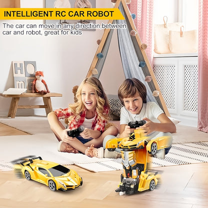 Transforming RC Stunt Car Robot for Kids – One-Button Deformation 360 Drift 2.4GHz Remote Control Toy with LED Lights Boys Gift Ages 3+ (Red/Blue/Yellow)