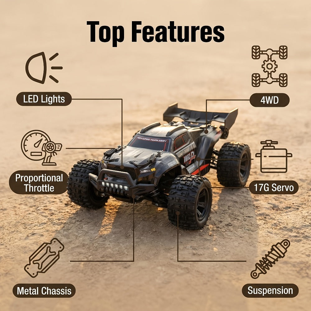 High Speed RC Off-Road Car 70KM/H Brushless Motor 1:14 1:16 Scale – Remote Control Monster Truck with Dual Battery Option, 4WD All-Terrain Vehicle Toy for Boys Kids & Adults, Birthday Gift