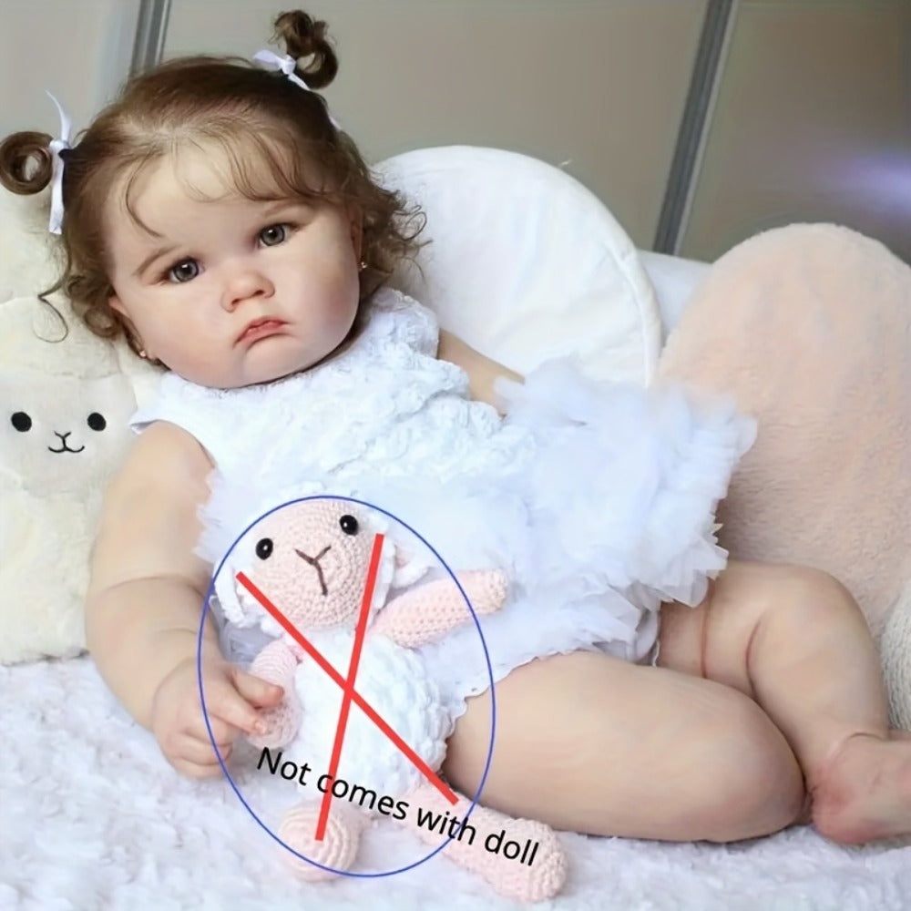 3D-Painted Skin Reborn Baby Doll 24 Inch Cloth Body Soft Vinyl Limbs Hand-Rooted Hair Acrylic Eyes – Lifelike Newborn Girl with Outfit Pacifier Bottle Ear Studs Birth Certificate, Collector Gift Ages 3+