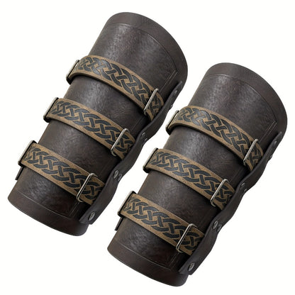 Medieval Faux Leather Bracers Viking Arm Guards – Embossed Renaissance LARP Cosplay Costume Accessory for Halloween, Stage Performance & Photography, Brown & Black, 1pc or 2pcs